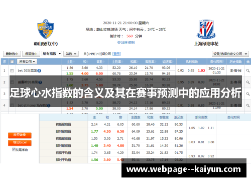 足球心水指数的含义及其在赛事预测中的应用分析